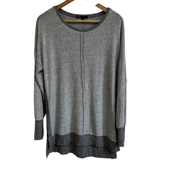 Gibson Tunic‎ Top Striped Knit Long Sleeve Layered Hem Gray Casual Size M - Picture 1 of 7